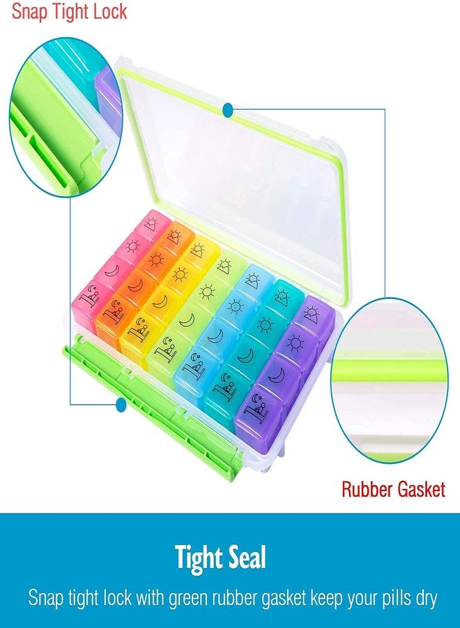 BluBasket علبة حبوب يومية من بلو باسكت، منظم حبوب لأربع مرات في اليوم، علبة حبوب أسبوعية بألوان قوس قزح، علبة فيتامينات مقاومة للرطوبة تتسع لـ 28 خلية لمدة 7 أيام، حاوية أدوية كبيرة أسبوعية لزيت السمك والأدوية الموصوفة. - Image 5